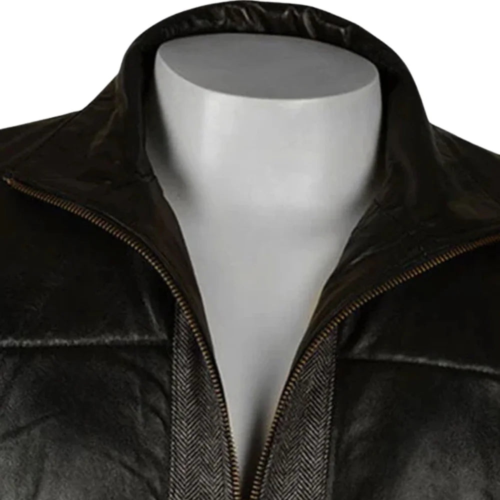 Men’s Black and Charcoal Quilted Hybrid Leather Jacket