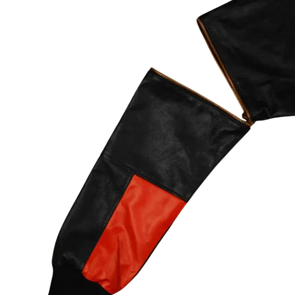 Men’s Black and Red Hooded Leather Jacket