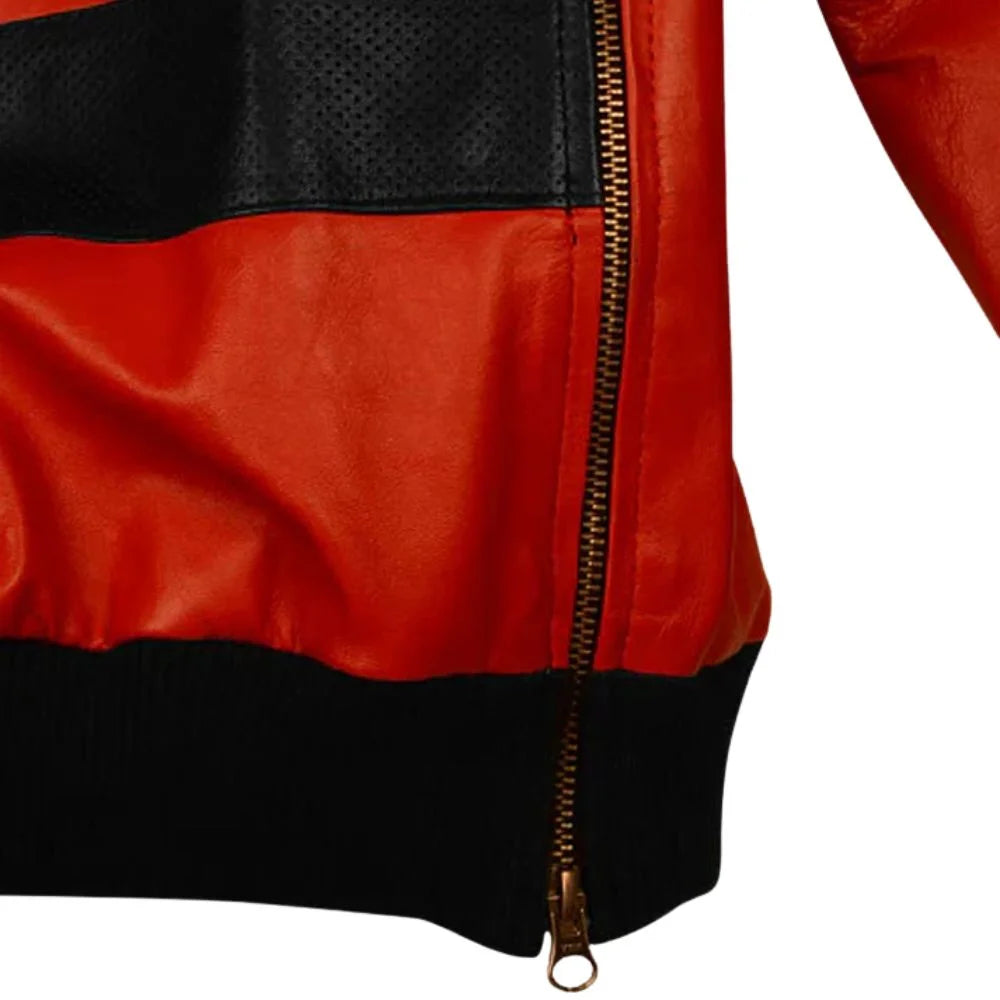 Men’s Black and Red Hooded Leather Jacket