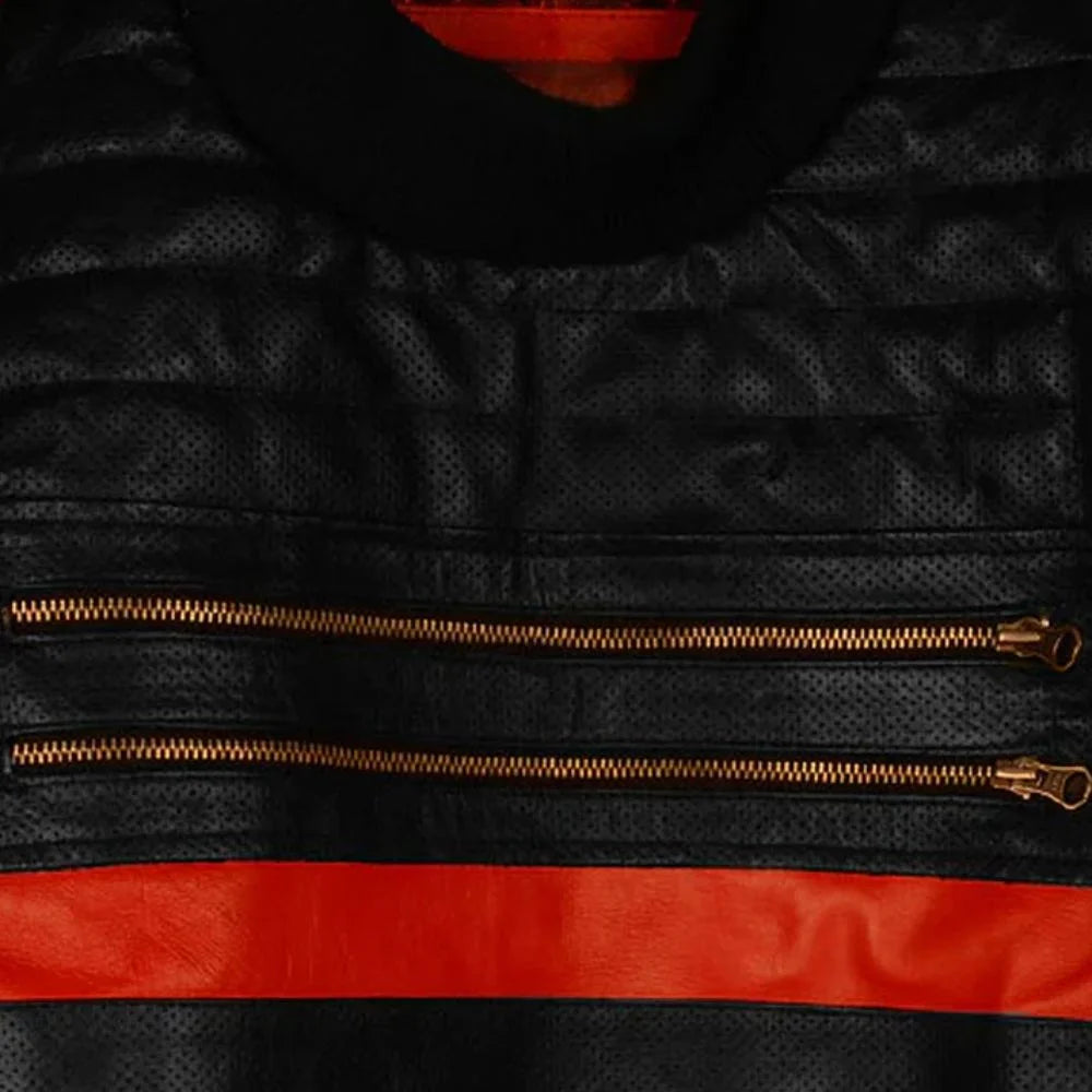 Men’s Black and Red Hooded Leather Jacket