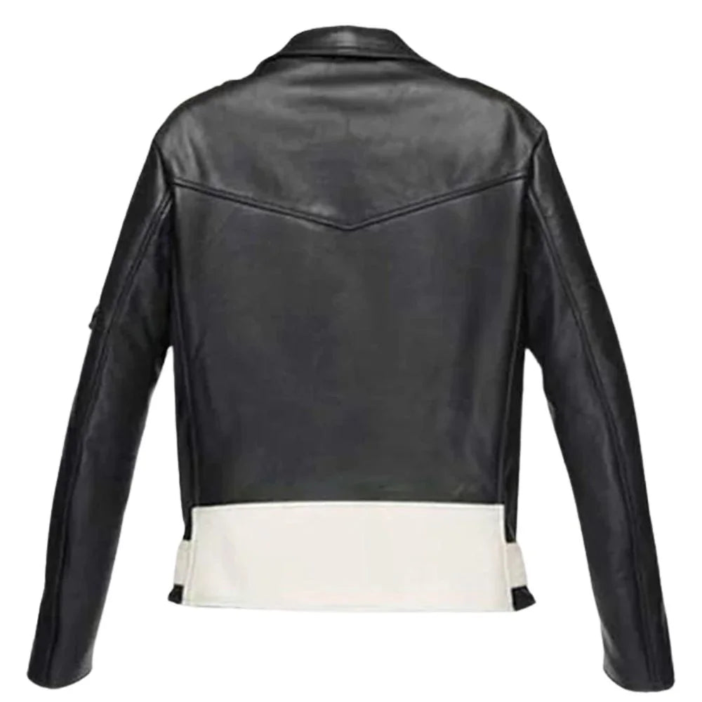 Men’s Black and White Asymmetrical Leather Jacket