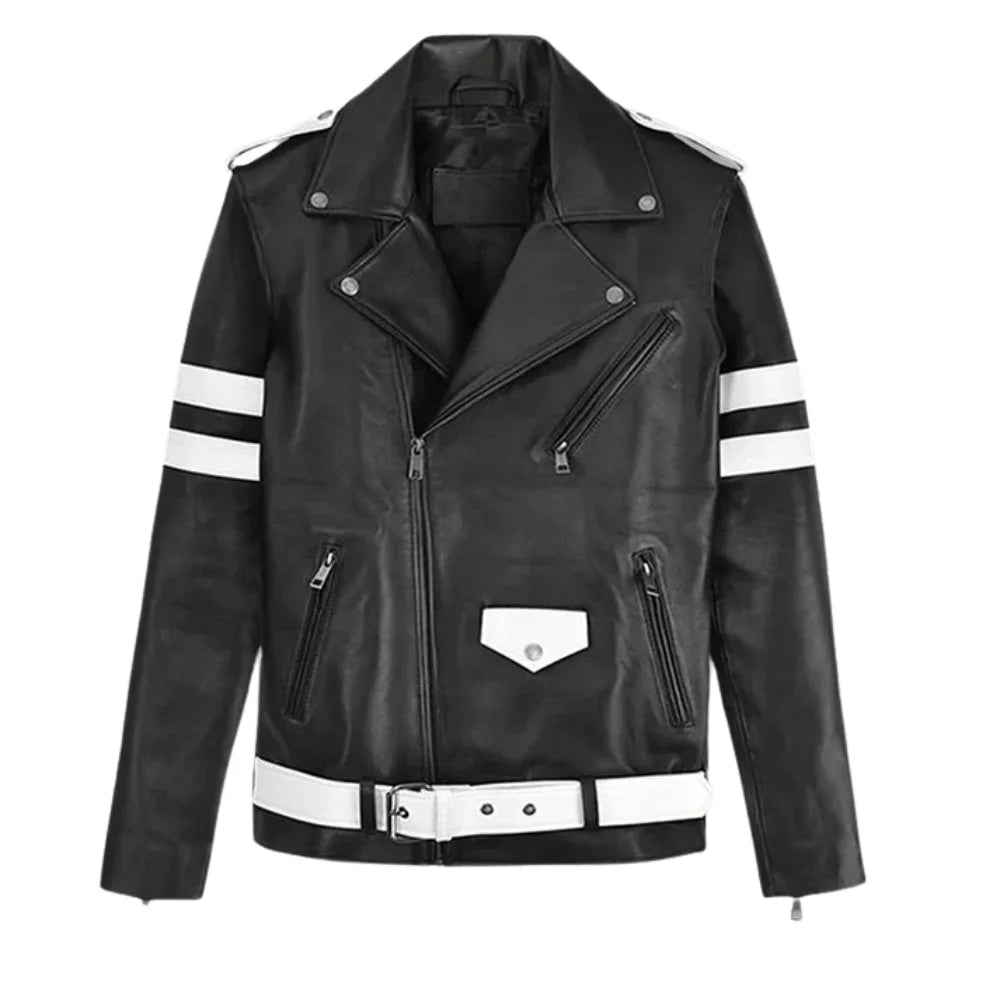 Men’s Black and White Striped Leather Jacket