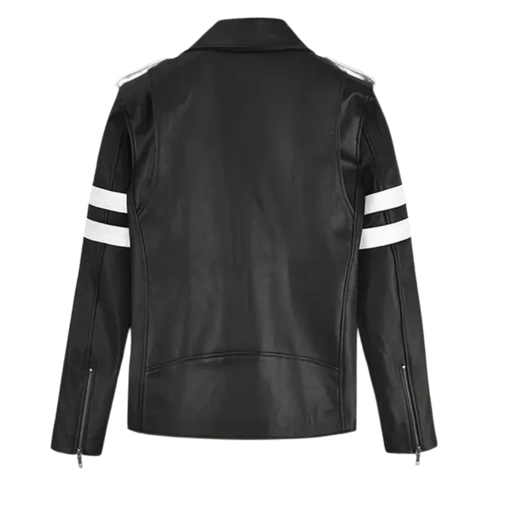Men’s Black and White Striped Leather Jacket