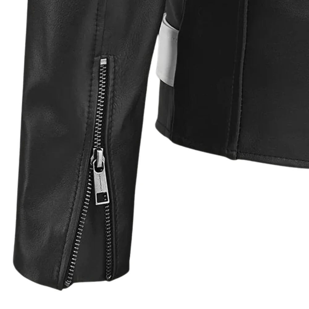 Men’s Black and White Striped Leather Jacket