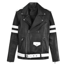 Men’s Black and White Striped Leather Jacket