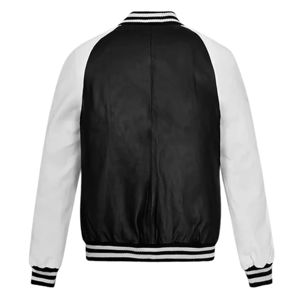 Men’s Black and White Varsity Leather Jacket