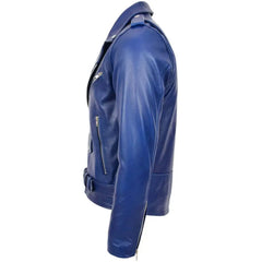 Men’s Blue Belted Brando Leather Biker Jacket 