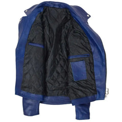 Men’s Blue Belted Brando Leather Biker Jacket 