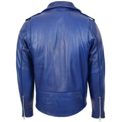 Men’s Blue Belted Brando Leather Biker Jacket 