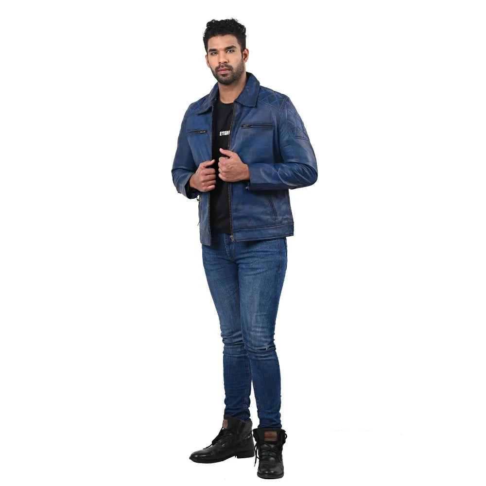 Men’s Blue Harborline Leather Jacket