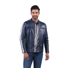 Men’s Blue Leather Stripe Jacket