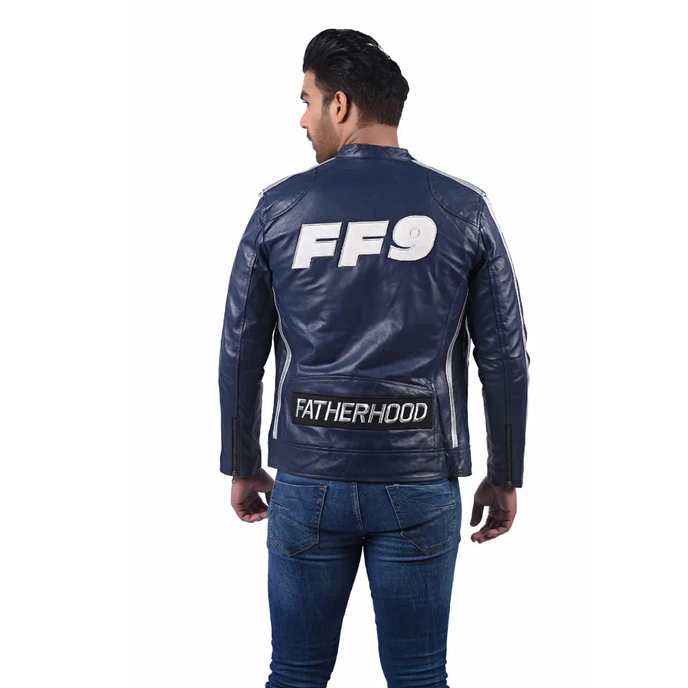 Men’s Blue Leather Stripe Jacket