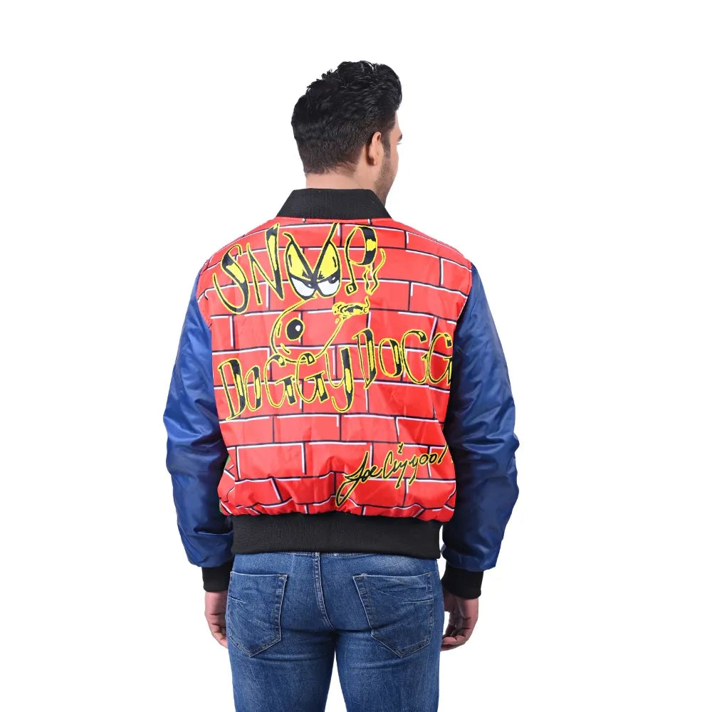 Men’s Blue Polyester Graphic Bomber Jacket