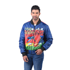 Men’s Blue Polyester Graphic Bomber Jacket