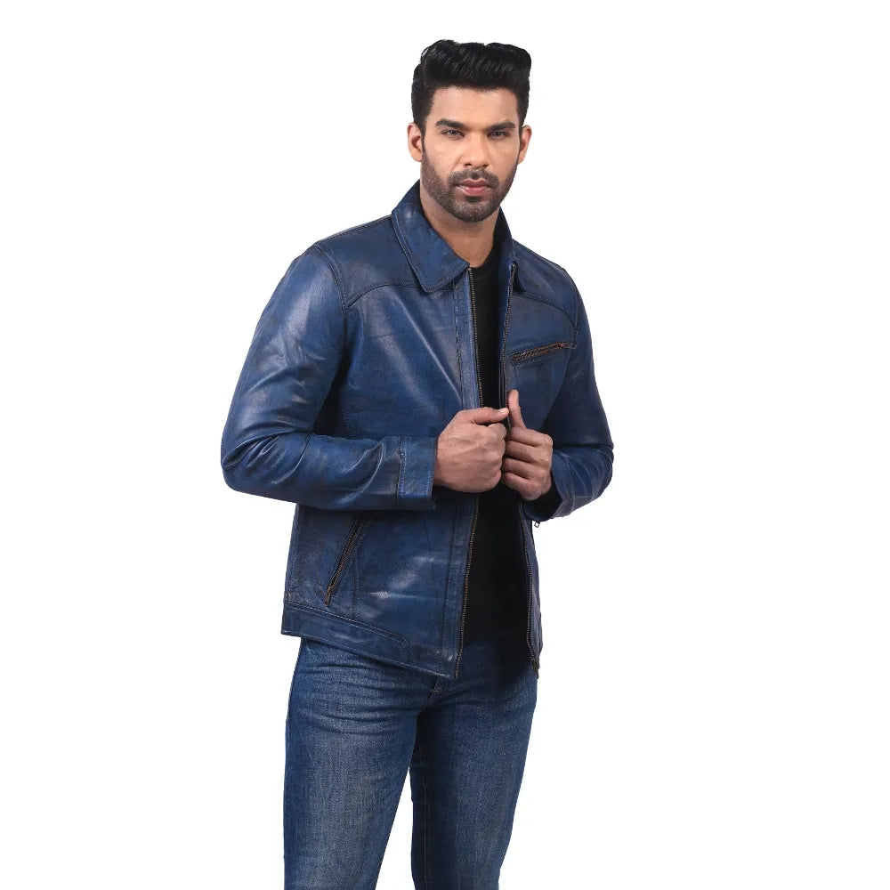 Men’s Blue Real Leather Jacket