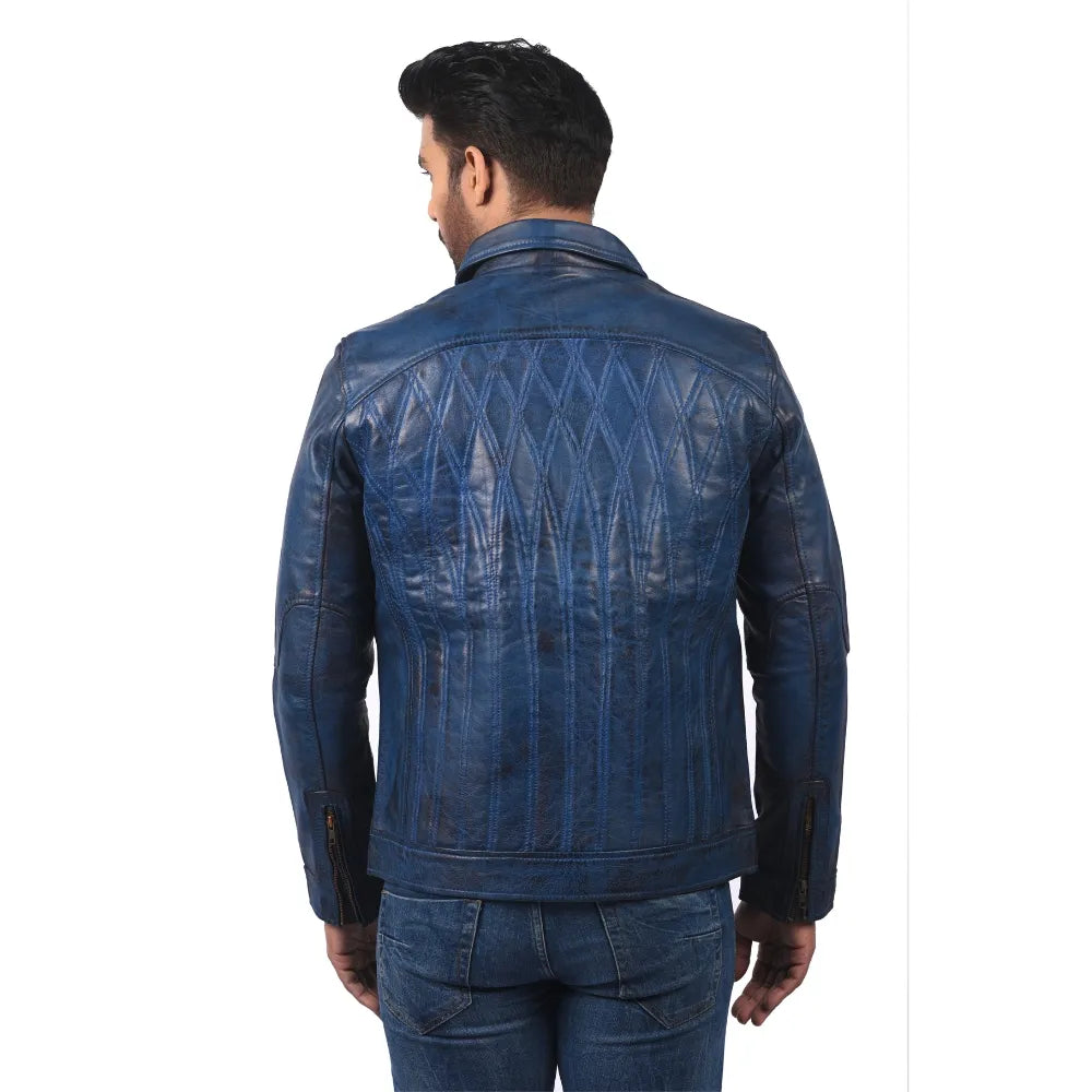 Men’s Blue Real Leather Jacket