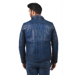 Men’s Blue Real Leather Jacket