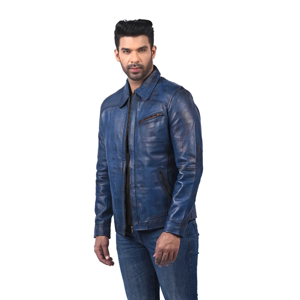 Men’s Blue Real Leather Jacket