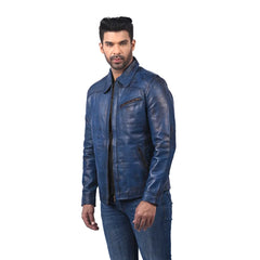 Men’s Blue Real Leather Jacket