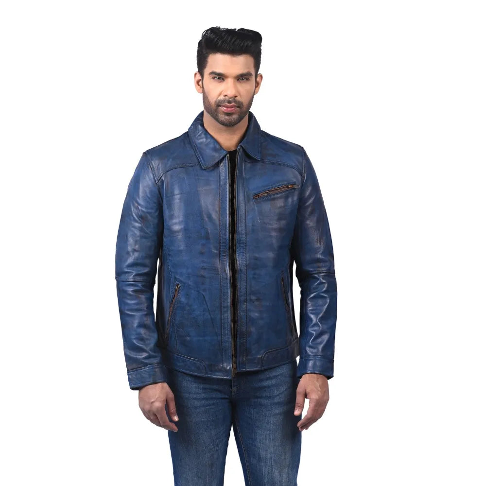 Men’s Blue Real Leather Jacket