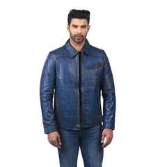 Men’s Blue Real Leather Jacket
