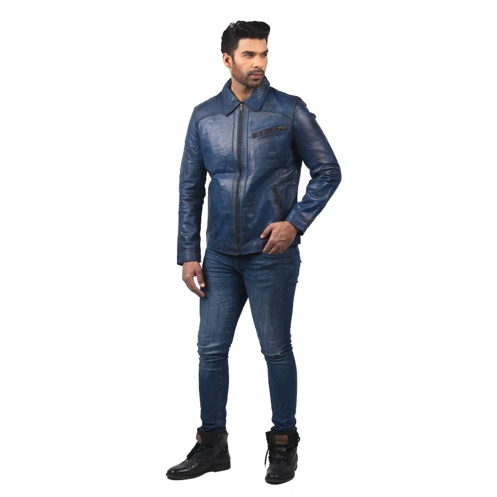 Men’s Blue Real Leather Jacket