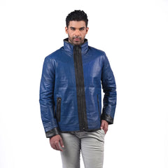 Men’s Blue Real Leather Zip Jacket