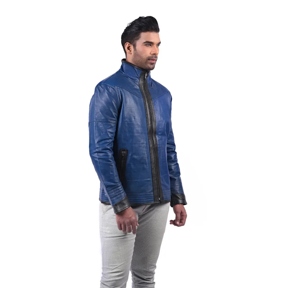 Men’s Blue Real Leather Zip Jacket