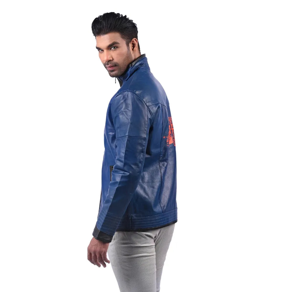 Men’s Blue Real Leather Zip Jacket