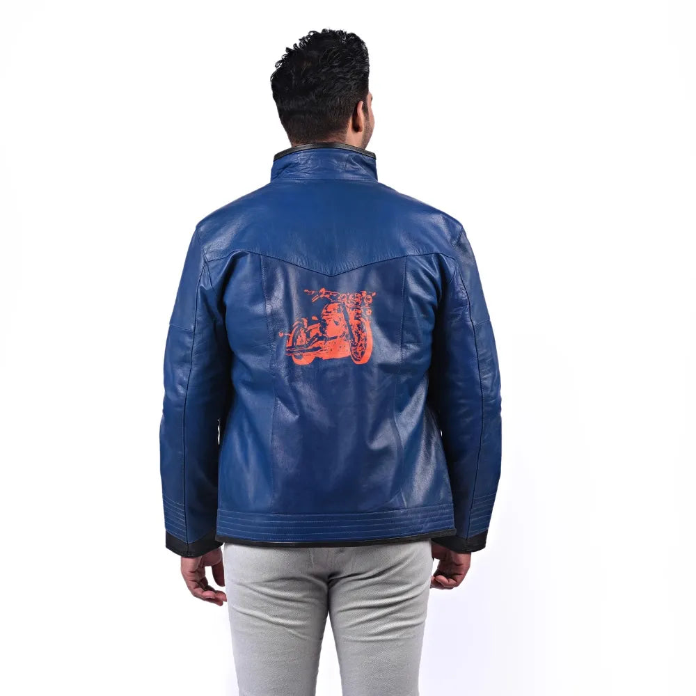 Men’s Blue Real Leather Zip Jacket