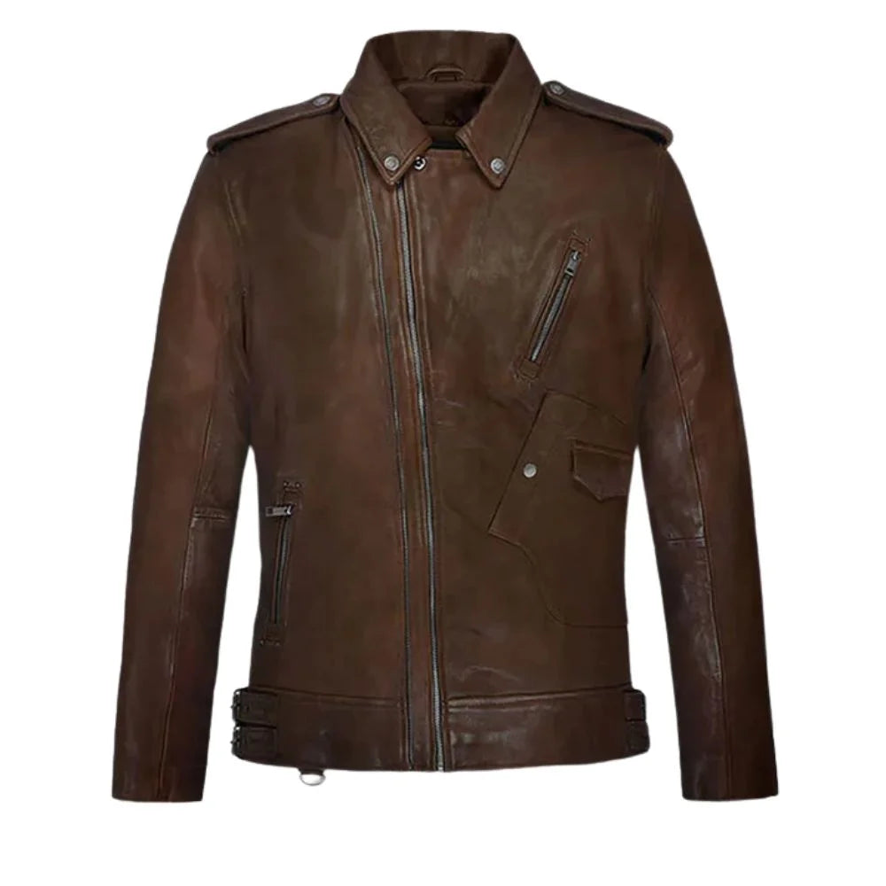 Men’s Brown Asymmetrical Leather Jacket