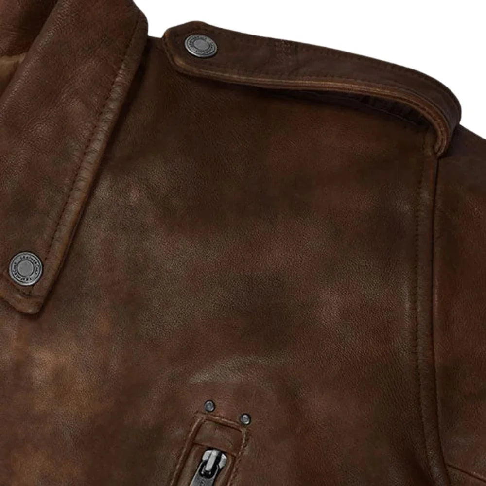 Men’s Brown Asymmetrical Leather Jacket
