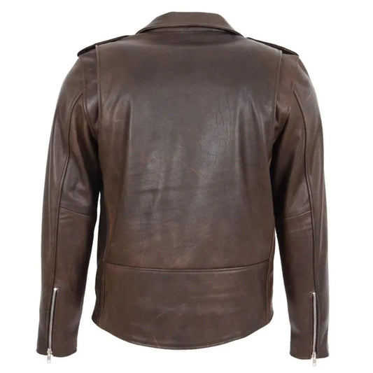 Men’s Brown Belted Brando Leather Biker Jacket 