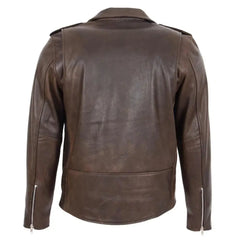 Men’s Brown Belted Brando Leather Biker Jacket 
