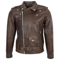 Men’s Brown Belted Brando Leather Biker Jacket 