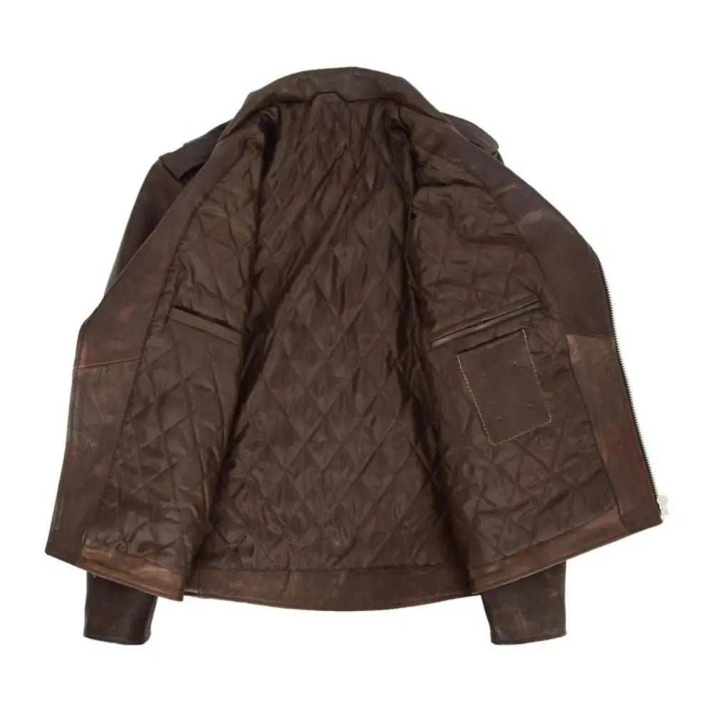 Men’s Brown Belted Brando Leather Biker Jacket 