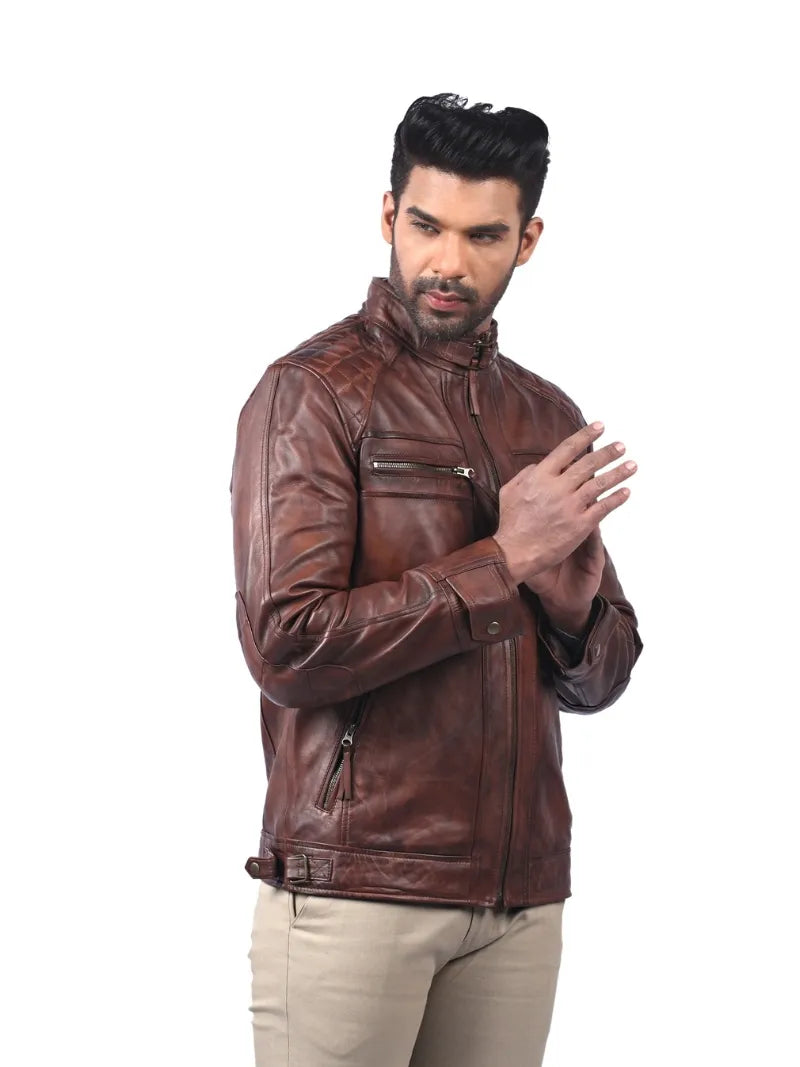 Men’s Brown Quilted Leather Jacket Right 