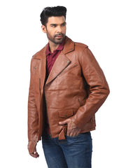 Men’s Brown Belted Leather Jacket Left