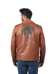 Men’s Brown Belted Leather Jacket Back