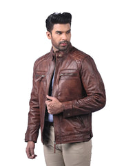Men’s Brown Quilted Leather Jacket Left