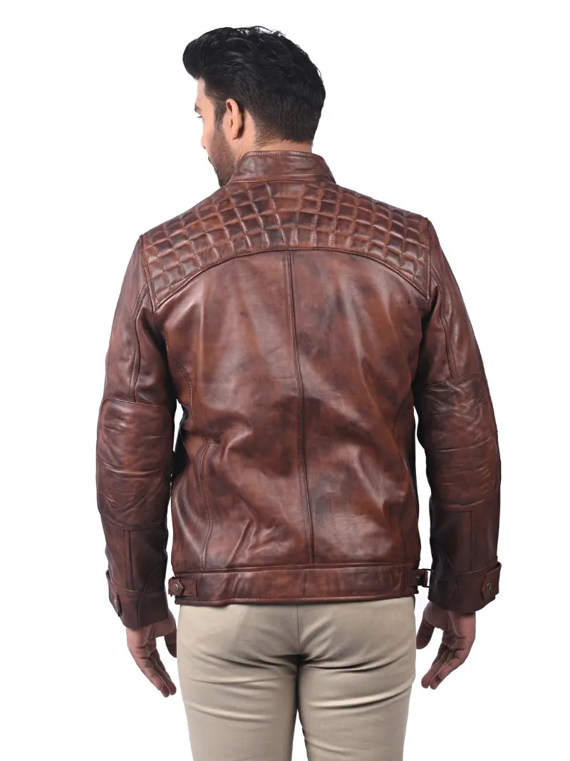 Men’s Brown Quilted Leather Jacket Back