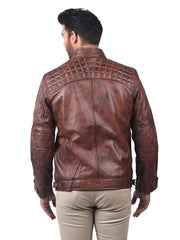 Men’s Brown Quilted Leather Jacket Back