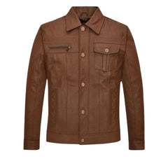 Men’s Brown Button-Up Leather Jacket