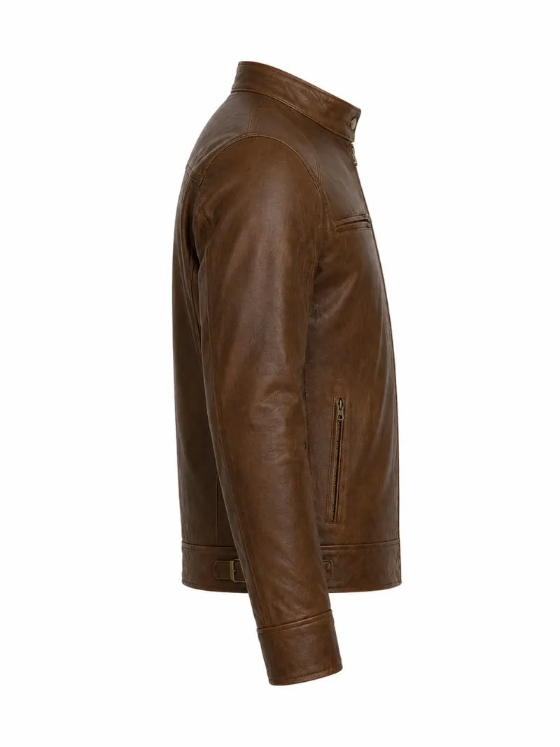 Men’s Brown Casual Leather Jacket Right 