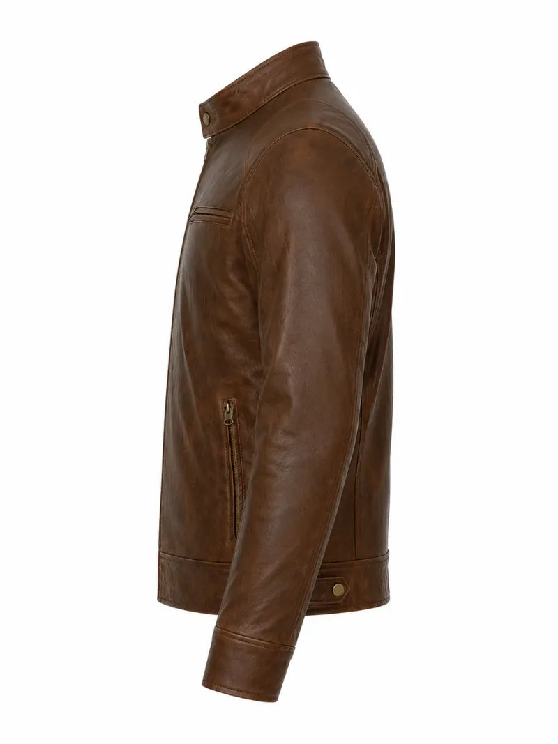 Men’s Brown Casual Leather Jacket Left 