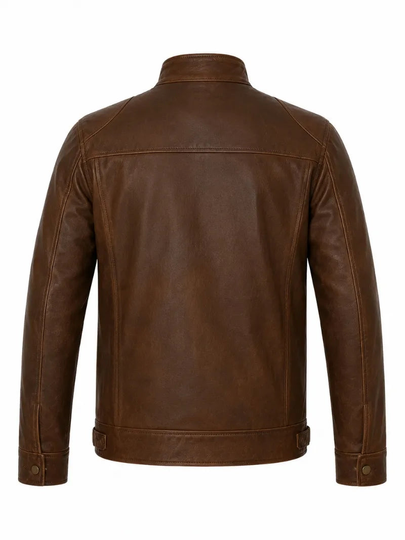 Men’s Brown Casual Leather Jacket Back 