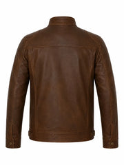 Men’s Brown Casual Leather Jacket Back 