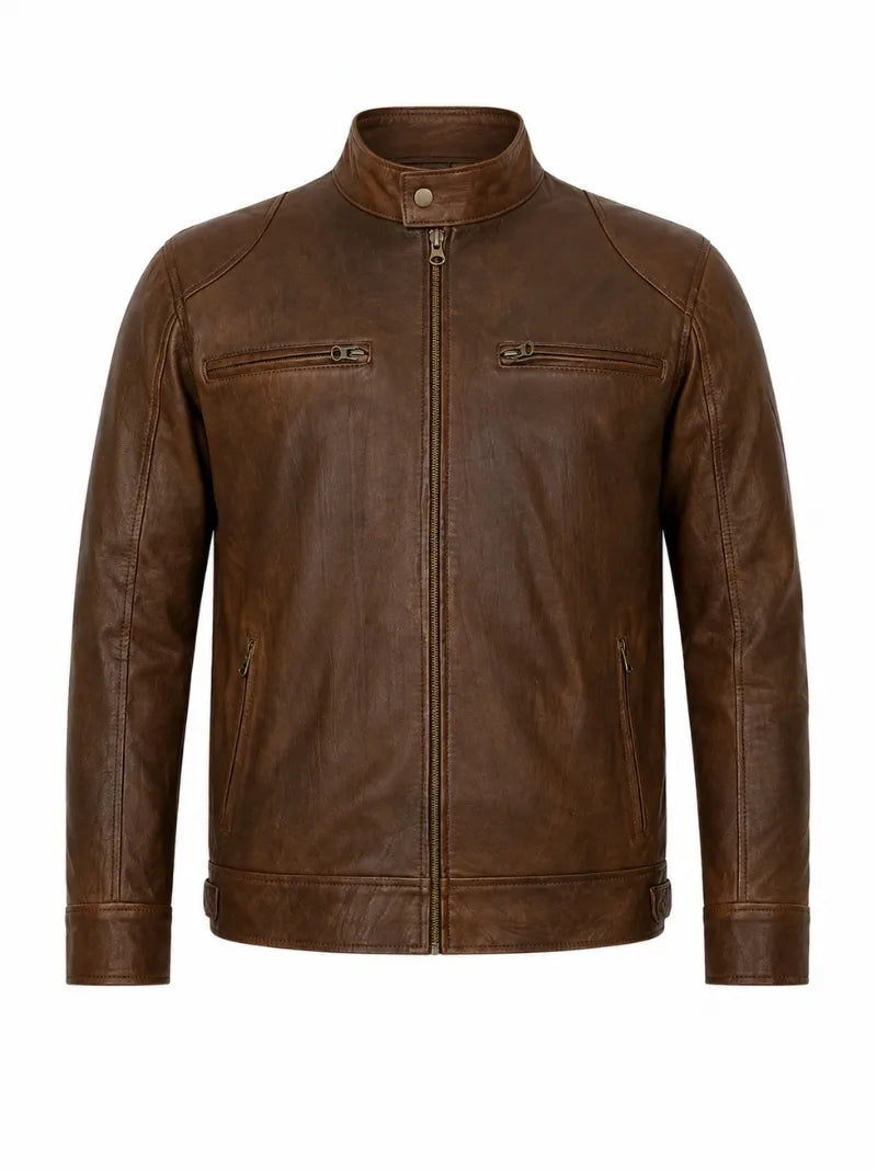 Men’s Brown Casual Leather Jacket Front 
