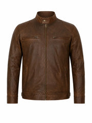 Men’s Brown Casual Leather Jacket Front 