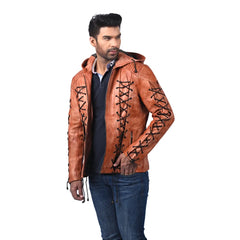 Men’s Brown Crosslace Leather Jacket